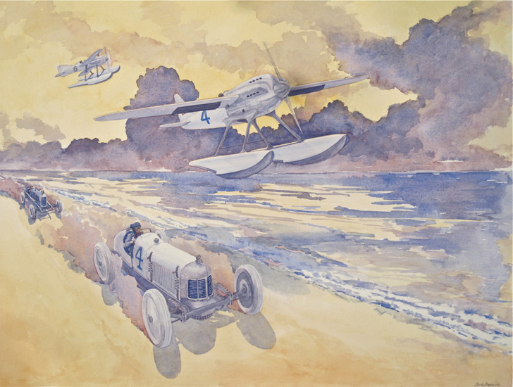 Early streamlined designs compliment each other in 1926: Mitchell’s first modern racing floatplane & the Miller racing Indy automobile.