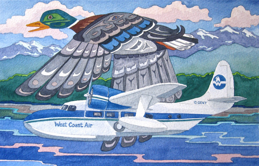The Grumman Mallard flying boat & Mallard duck as West Coast art.