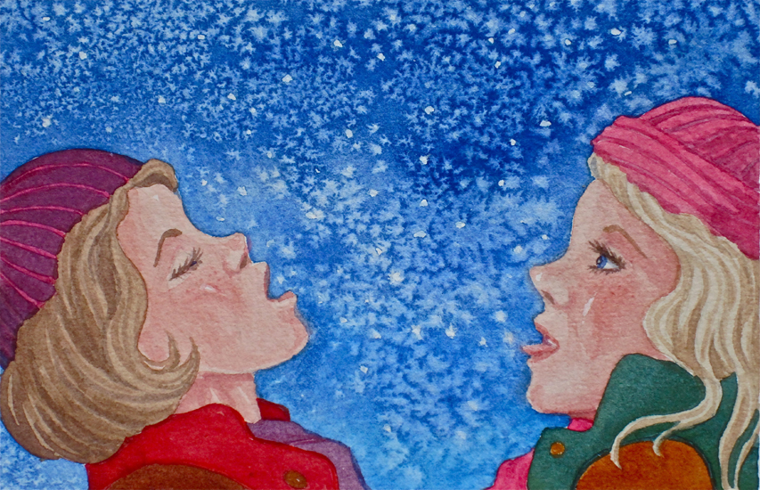 F2: Two Girls Tasting Snowflakes.