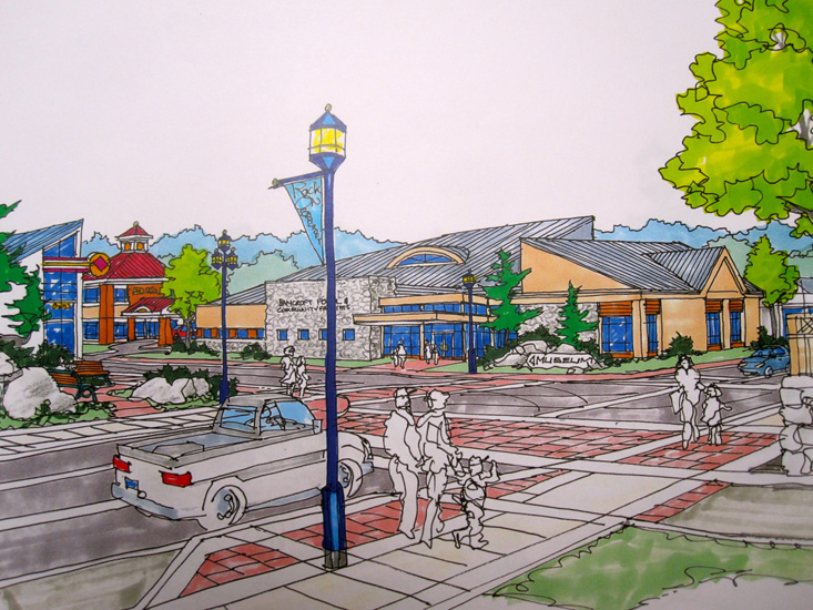 A proposal To revitalize a small town with a new museum, retail, & landscaping.